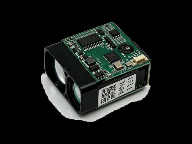 LRF3000A1 3000m rangefinder angled front and circuit board