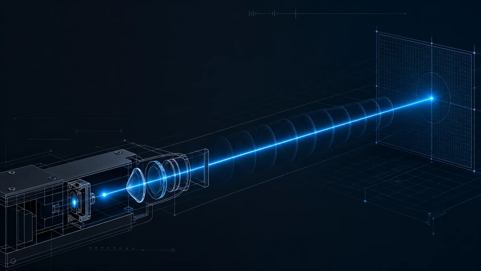 Conceptual engineering visualization of a pulsed laser rangefinder optical path