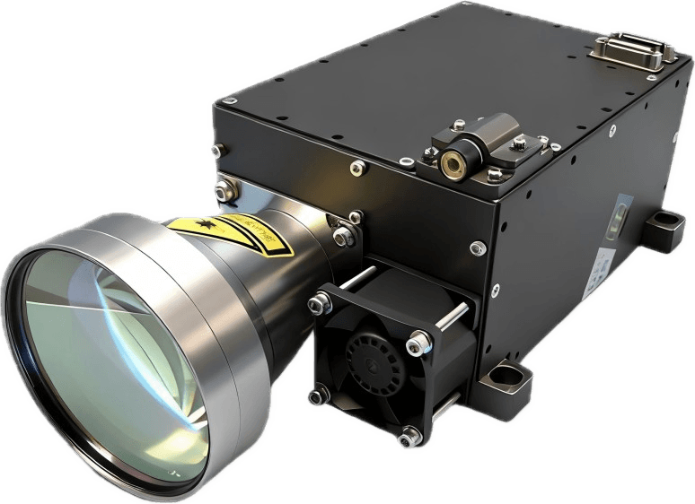 ERDI 1570 nm integrated single-aperture laser rangefinder on a transparent background