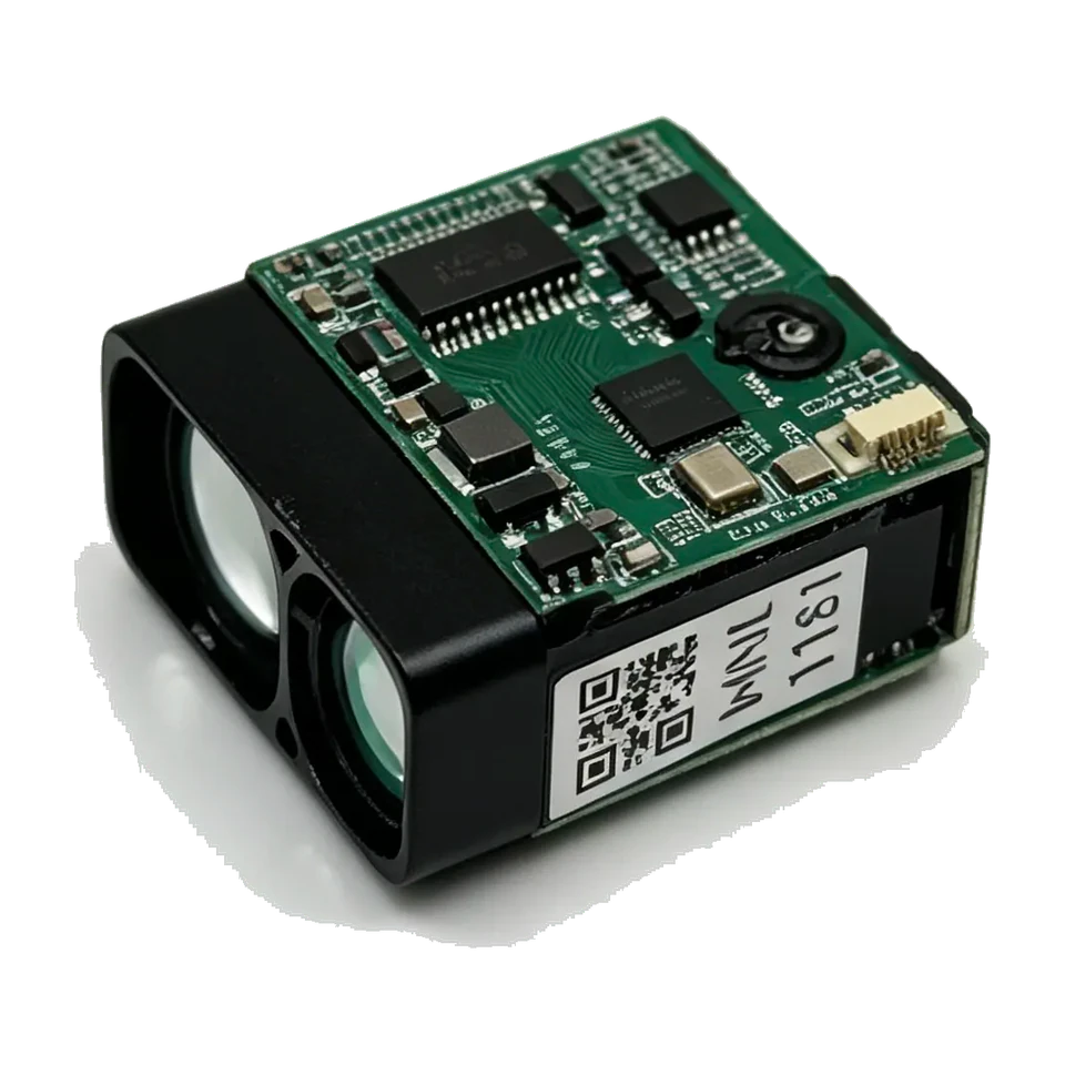 LRF3000A1 3000m rangefinder angled front and circuit board