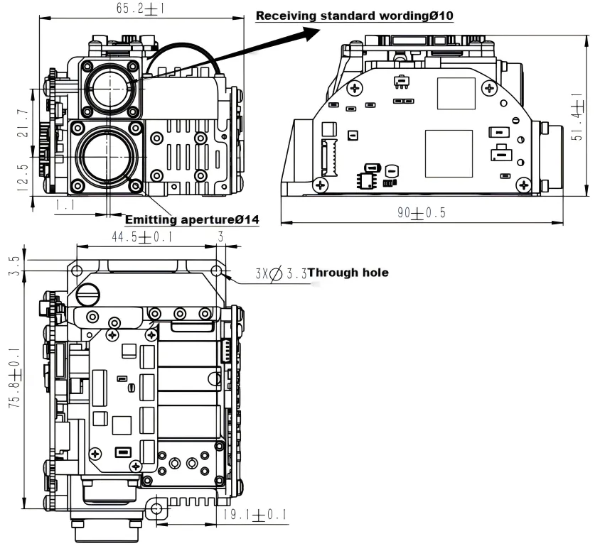 ERDI LDR20K1 1064nm Laser Rangefinder & Designator for UAV and Ground Applications product technical image