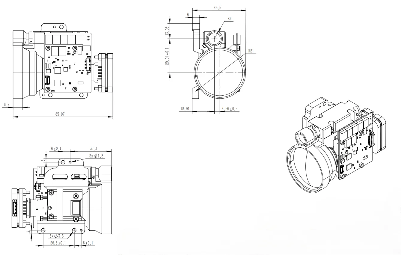 LRF0815C 8 km 1535 nm OEM laser rangefinder module outline dimensions for mechanical integration